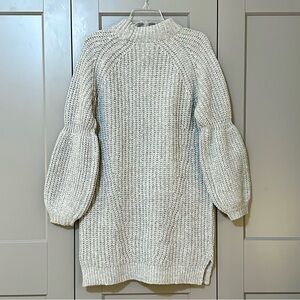 Allison NY Chunky Knit Sweater Dress Mock Neck Bubble Sleeve Gray Size XS NEW